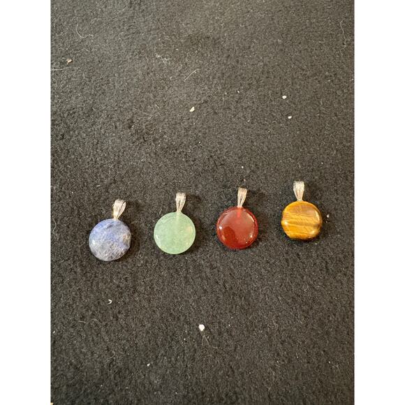 Natural Stone Circle Pendant Set of 5 Colors with Black Cord - Picture 4 of 5